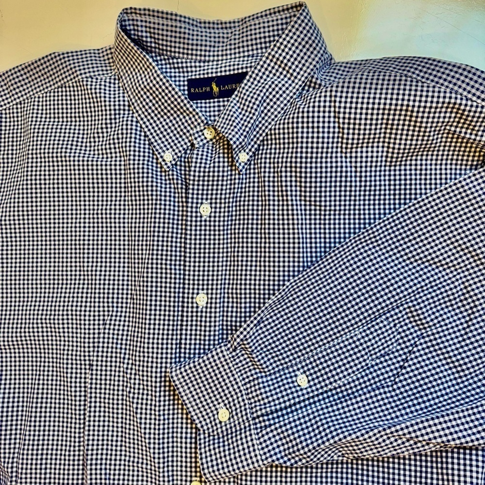 Ralph Lauren Blue Casual Button Down Shirt Check Cotton 3XB Big